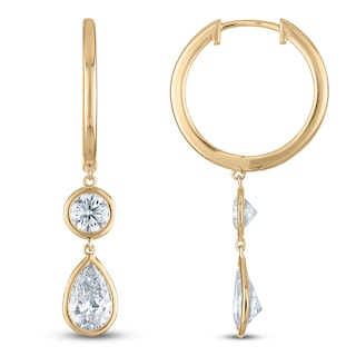 Jared Signature Bezel Collection Pear-Shaped & Round-Cut Lab-Grown Diamond Hoop Dangle Earrings 1-1/2 ct tw 14K Yellow Gold