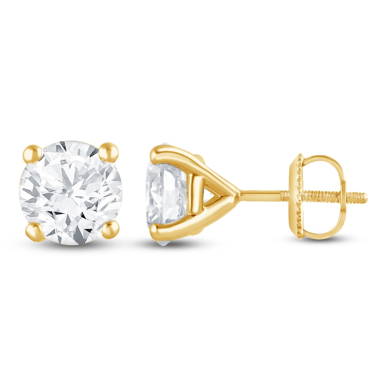 Main Image 1 of Round-Cut Lab-Grown Diamond Solitaire Stud Earrings 4 ct tw 14K Yellow Gold (SI2/F)