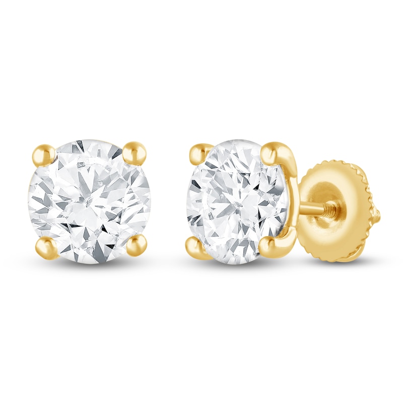Main Image 2 of Round-Cut Lab-Grown Diamond Solitaire Stud Earrings 4 ct tw 14K Yellow Gold (SI2/F)