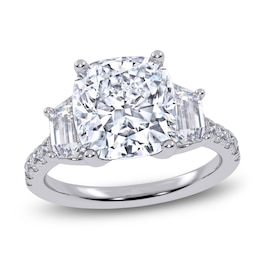 Cushion & Trapezoid-Cut Lab-Grown Diamond Three-Stone Engagement Ring 5-1/3 ct tw 14K White Gold