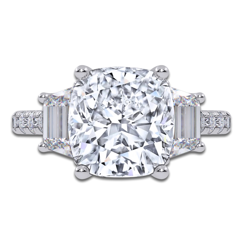 Main Image 3 of Cushion & Trapezoid-Cut Lab-Grown Diamond Three-Stone Engagement Ring 5-1/3 ct tw 14K White Gold