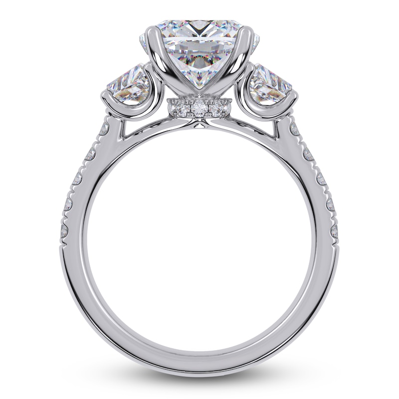 Main Image 4 of Cushion & Trapezoid-Cut Lab-Grown Diamond Three-Stone Engagement Ring 5-1/3 ct tw 14K White Gold