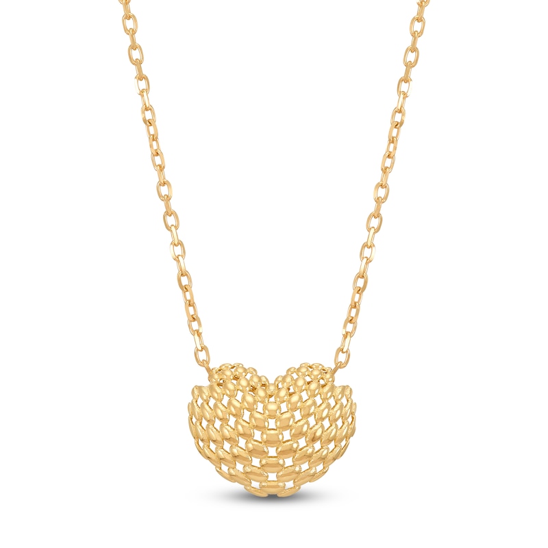 Main Image 1 of Italia D'Oro Woven Heart Necklace Hollow 14K Yellow Gold 18"