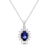 Thumbnail Image 1 of Oval-Cut Natural Blue Sapphire & Diamond Starburst Halo Necklace 1/5 ct tw 14K White Gold 18"