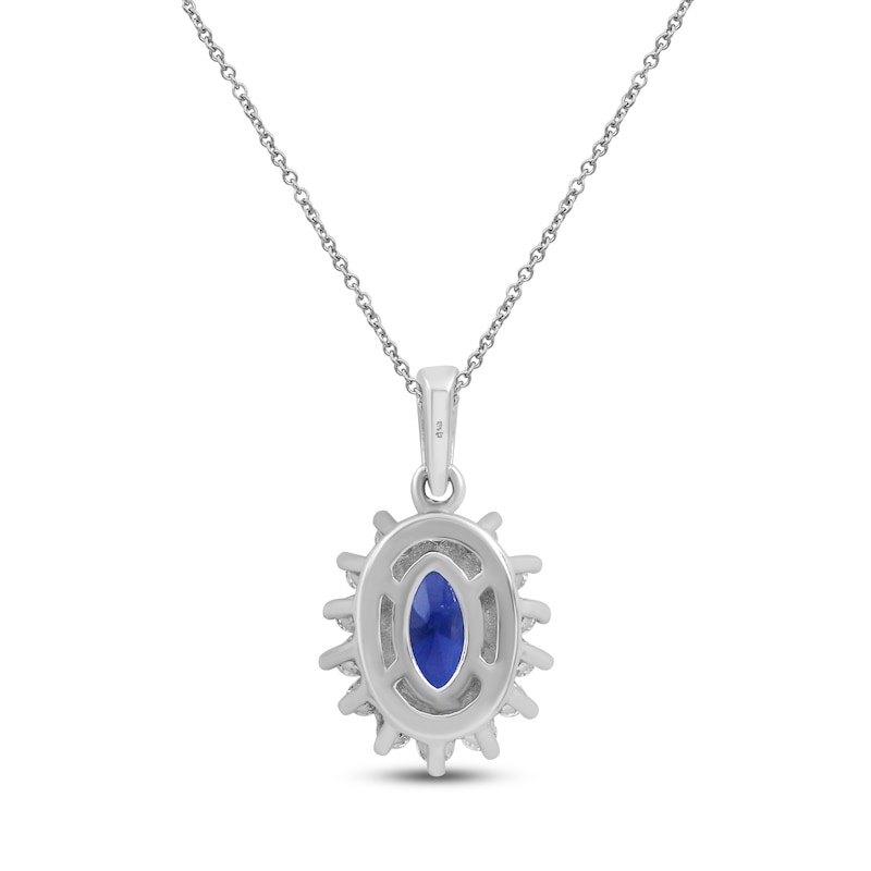 Main Image 3 of Oval-Cut Natural Blue Sapphire & Diamond Starburst Halo Necklace 1/5 ct tw 14K White Gold 18"