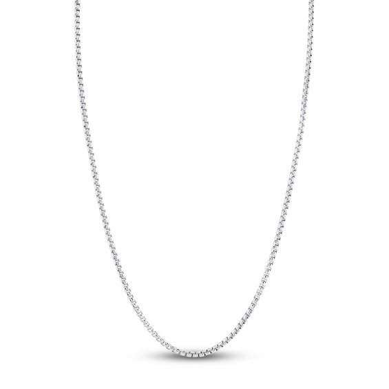 Shy Creation 2.7mm Men's Diamond Clasp Box Chain Necklace 1/20 ct tw 14K White Gold 22" BM00081M2.7Z22