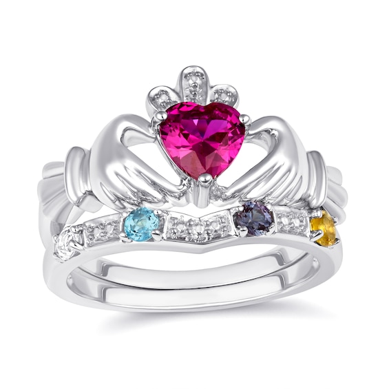 Birthstone Claddagh Family & Mother's Ring (3-5 Stones)