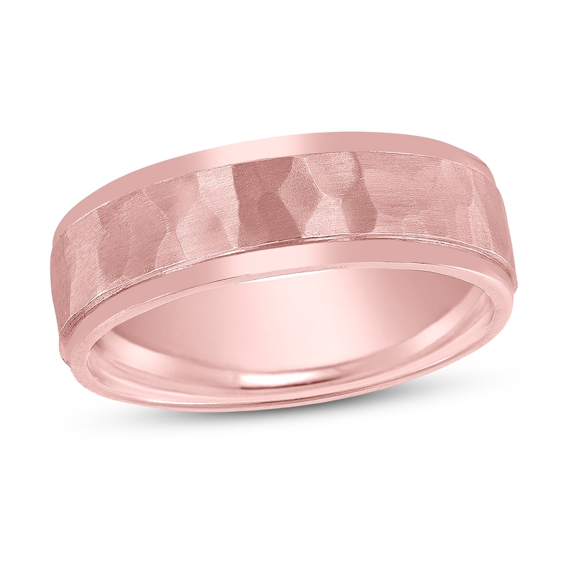 Main Image 1 of Men's Hammered Wedding Band 14K Rose Gold 7mm
