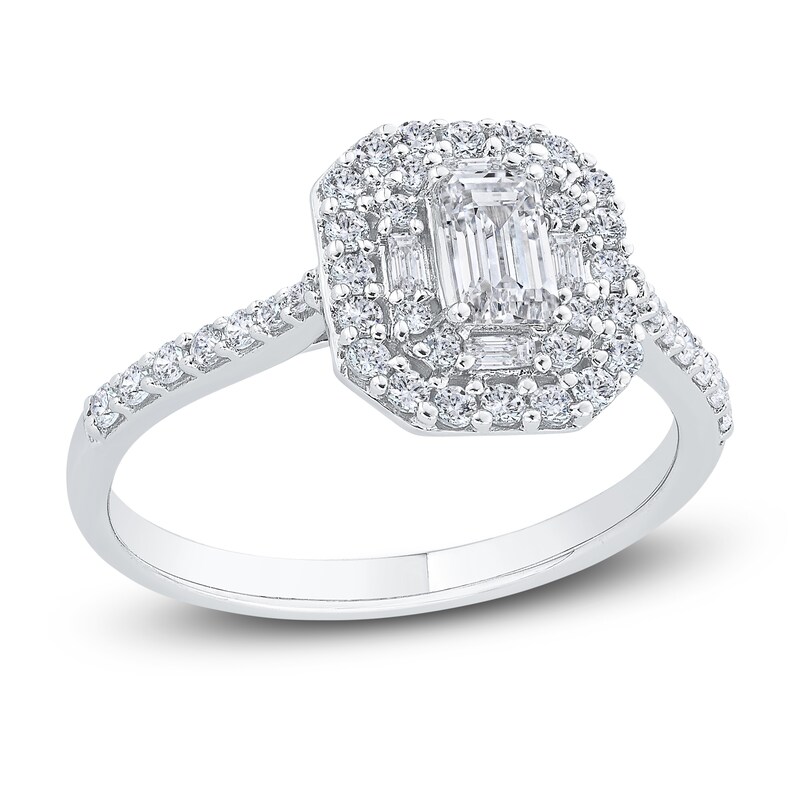 Main Image 1 of Diamond Engagement Ring 7/8 ct tw Emerald/Round 14K White Gold