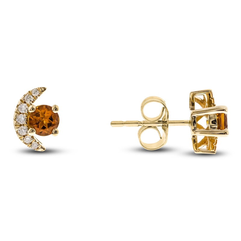 Natural Citrine Earrings 1/15 ct tw Diamonds 14K Yellow Gold