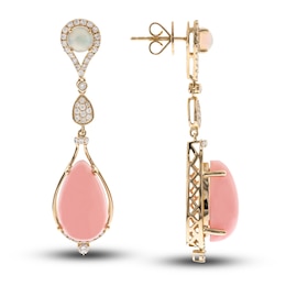 Natural Opal Earrings 1/2 ct tw Diamonds 14K Yellow Gold