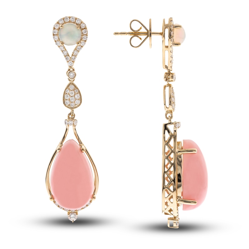 Main Image 1 of Natural Opal Earrings 1/2 ct tw Diamonds 14K Yellow Gold