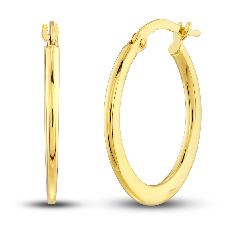 Polished Flat Oval Hoop Earrings 14K Yellow Gold 18mm