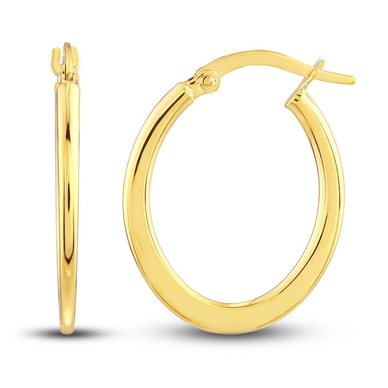 Polished Flat Oval Hoop Earrings 14K Yellow Gold 18mm