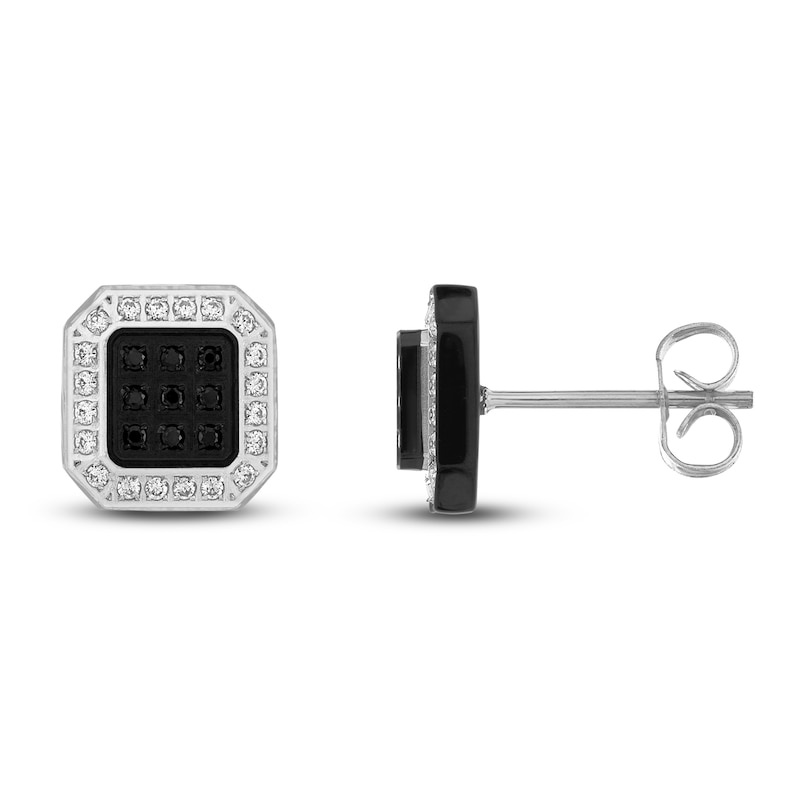 Main Image 1 of Men's Black & White Diamond Earrings 1/3 ct tw Round Stainless Steel