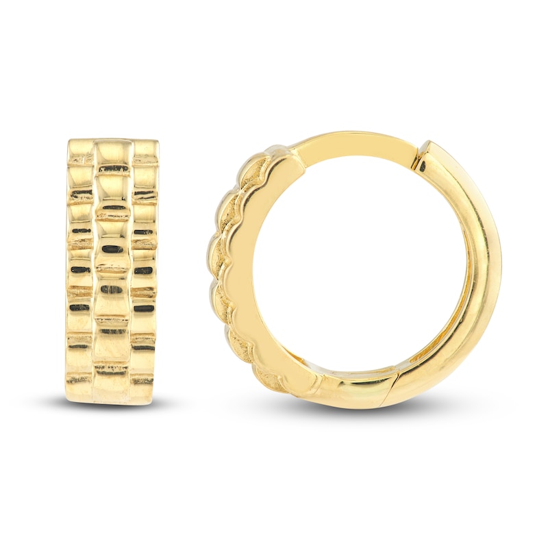 Basketweave Huggie Earrings 14K Yellow Gold