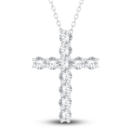 Diamond Cross Pendant Necklace 2-3/4 ct tw Round 14K White Gold 18"