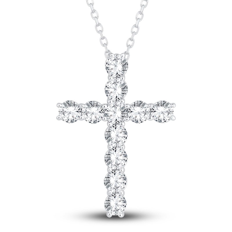 Diamond Cross Pendant Necklace 2-3/4 ct tw Round 14K White Gold 18"
