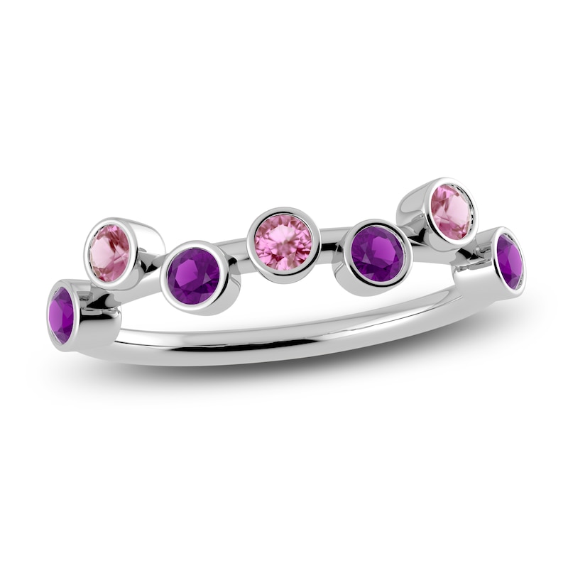 Main Image 1 of Juliette Maison Natural Pink Tourmaline & Natural Amethyst Ring 10K White Gold