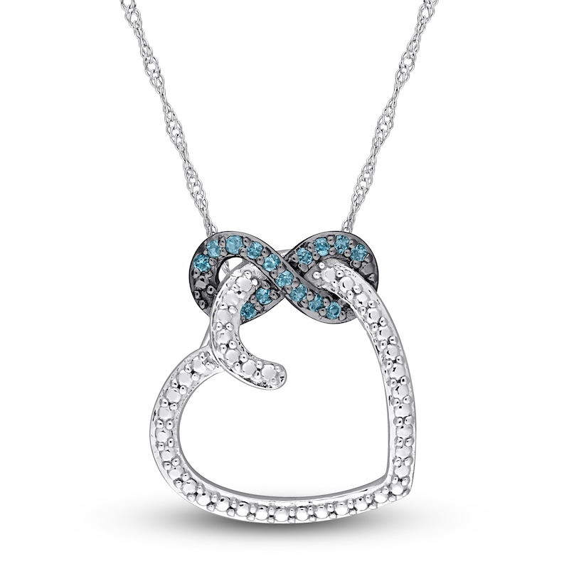 Natural London Blue Topaz Heart Necklace 10K White Gold 17"