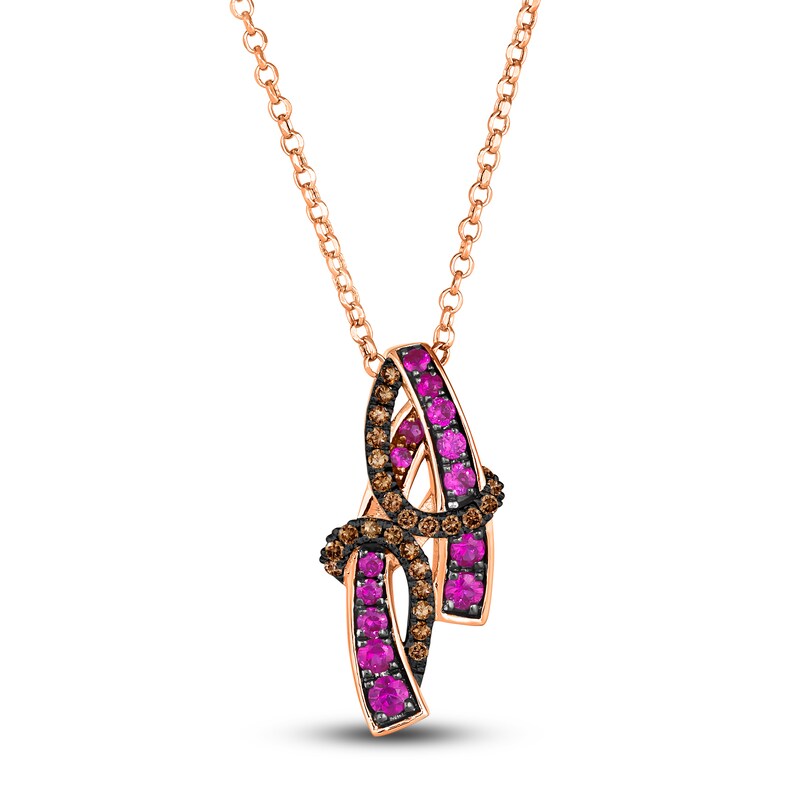 Main Image 1 of Le Vian Wrapped In Chocolate Natural Pink Sapphire Necklace 1/6 ct tw Diamonds 14K Strawberry Gold 19"