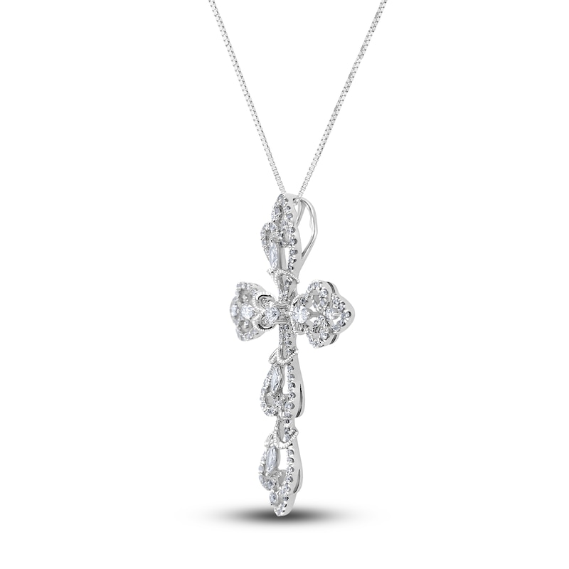 Main Image 2 of Diamond Cross Pendant Necklace 1 ct tw Round/Marquise 14K White Gold 18"