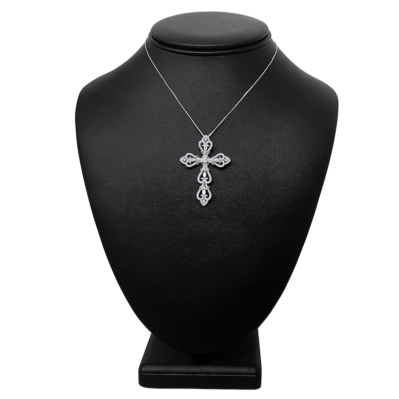 Main Image 4 of Diamond Cross Pendant Necklace 1 ct tw Round/Marquise 14K White Gold 18"