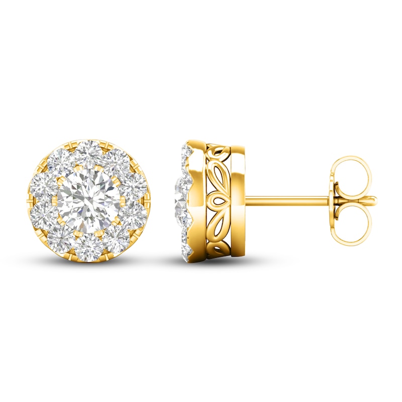 Main Image 2 of Lab-Grown Diamond Halo Earrings 1-1/2 ct tw Round 14K Yellow Gold