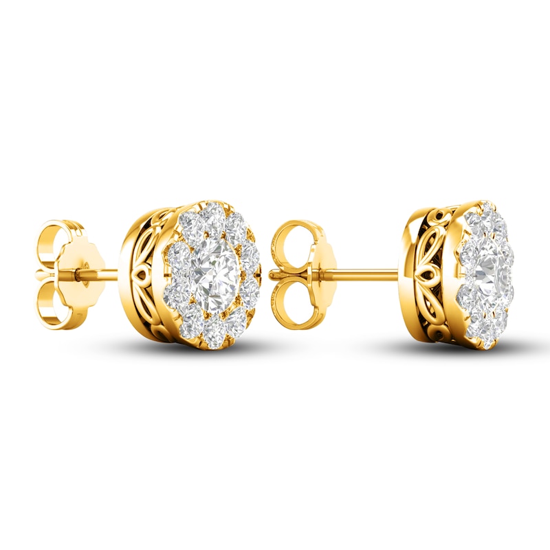 Main Image 3 of Lab-Grown Diamond Halo Earrings 1-1/2 ct tw Round 14K Yellow Gold