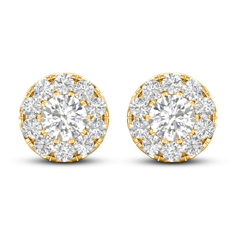 Main Image 4 of Lab-Grown Diamond Halo Earrings 1-1/2 ct tw Round 14K Yellow Gold