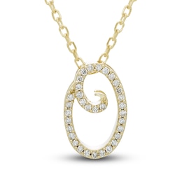 Diamond Initial O Pendant Necklace 1/10 ct tw Round 10K Yellow Gold 18"