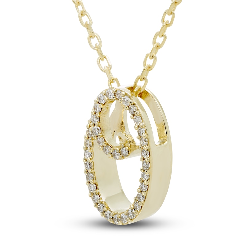 Main Image 2 of Diamond Initial O Pendant Necklace 1/10 ct tw Round 10K Yellow Gold 18"