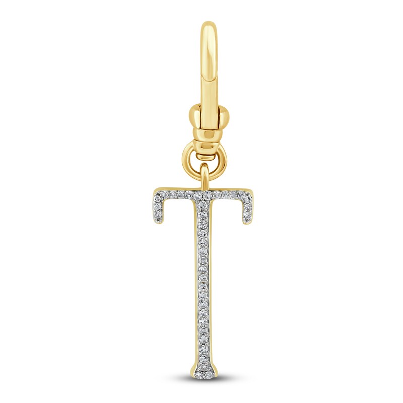 Main Image 1 of Charm'd by Lulu Frost Diamond Letter T Charm 1/15 ct tw Pavé Round 10K Yellow Gold