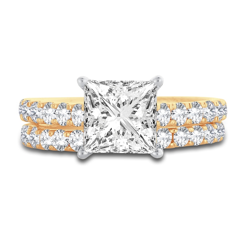 Main Image 3 of Lab-Grown Diamond Bridal Set 3 ct tw Princess/Round 14K Yellow Gold