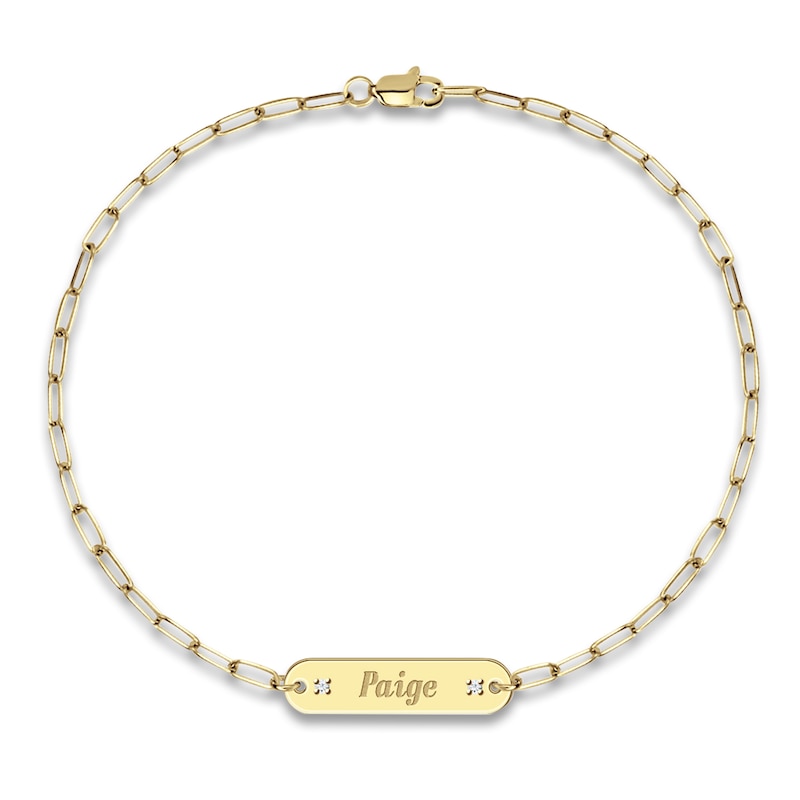 Main Image 1 of Personalized ID Bracelet Diamond Accent Yellow Gold-Plated Sterling Silver 7.5"