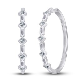 Kallati Diamond Hoop Earrings 3/4 ct tw Round/Baguette 14K White Gold