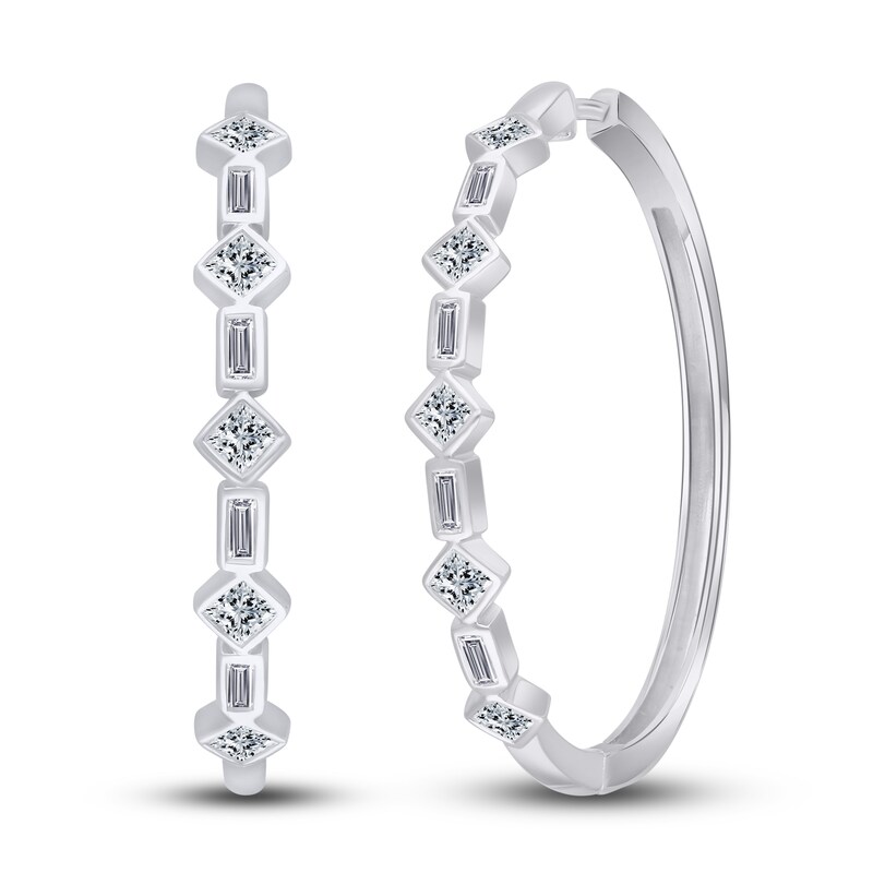 Main Image 1 of Kallati Diamond Hoop Earrings 3/4 ct tw Princess/Baguette 14K White Gold