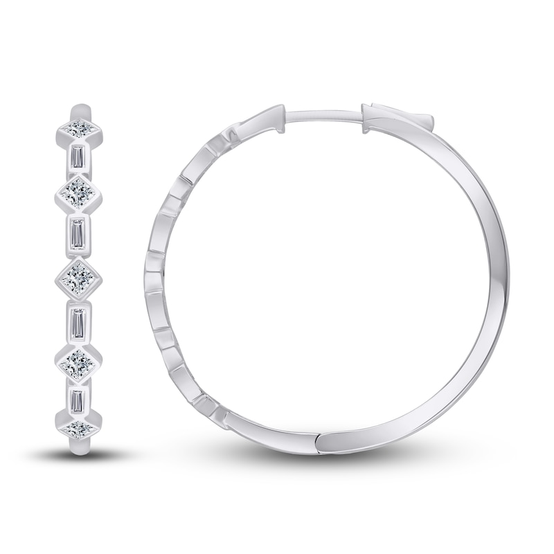 Main Image 2 of Kallati Diamond Hoop Earrings 3/4 ct tw Princess/Baguette 14K White Gold