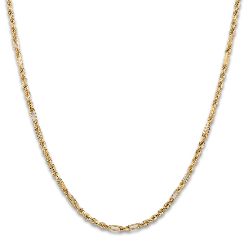Diamond-Cut Solid Rope Chain Necklace 14K Yellow Gold 24" 3.0mm