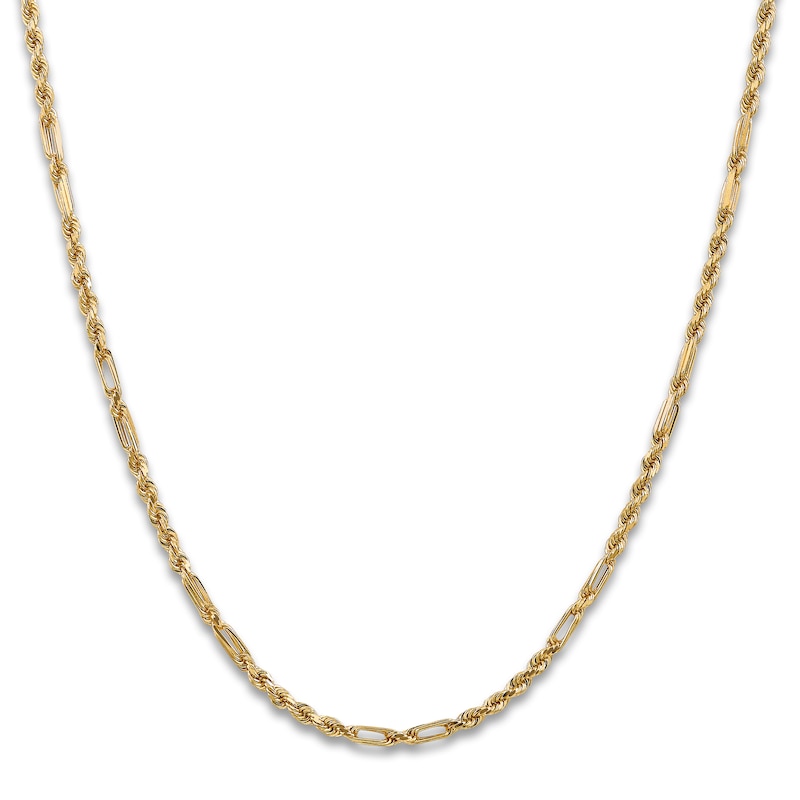 Main Image 2 of Diamond-Cut Solid Rope Chain Necklace 14K Yellow Gold 24" 3.0mm