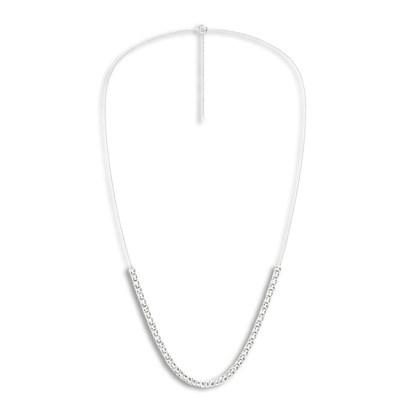 Main Image 3 of Lab-Grown Diamond Necklace 10 ct tw Emerald/Oval/Round 14K White Gold 18"