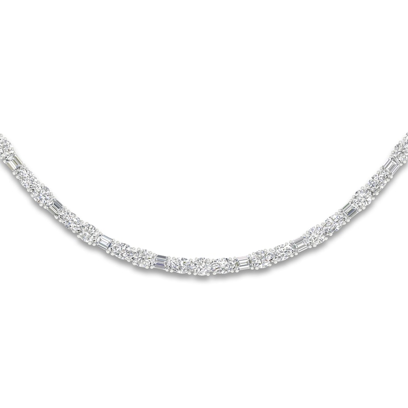 Lab-Created Diamond Necklace 10 ct tw Emerald/Oval/Round 14K White Gold 18"