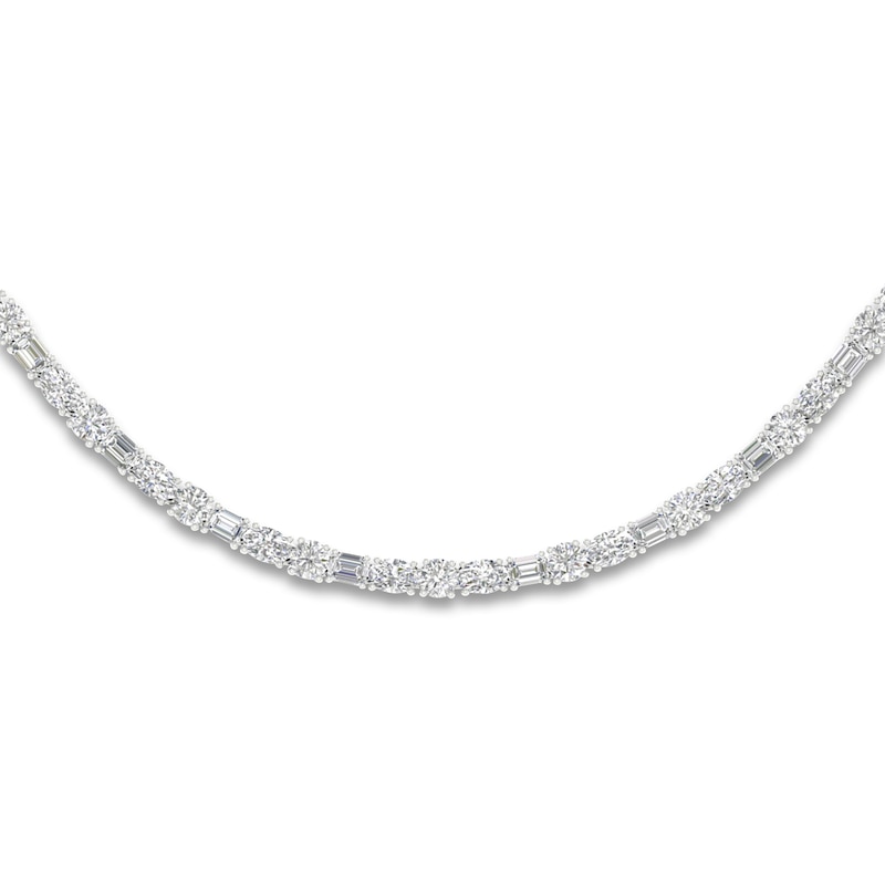 Main Image 4 of Lab-Grown Diamond Necklace 10 ct tw Emerald/Oval/Round 14K White Gold 18"