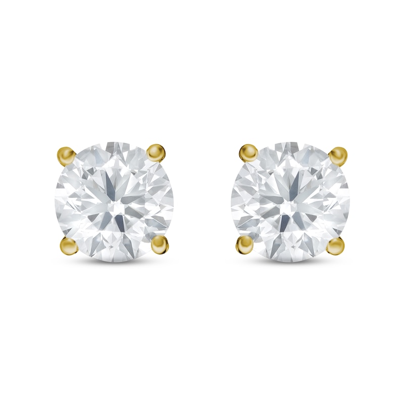 Main Image 2 of Lab-Grown Diamond Solitaire Stud Earrings 1/2 ct tw Round 14K Yellow Gold (SI2/F)