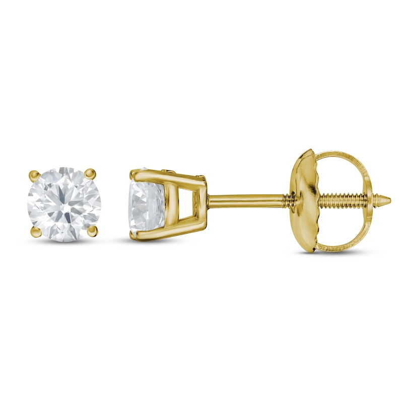 Main Image 3 of Lab-Grown Diamond Solitaire Stud Earrings 1/2 ct tw Round 14K Yellow Gold (SI2/F)