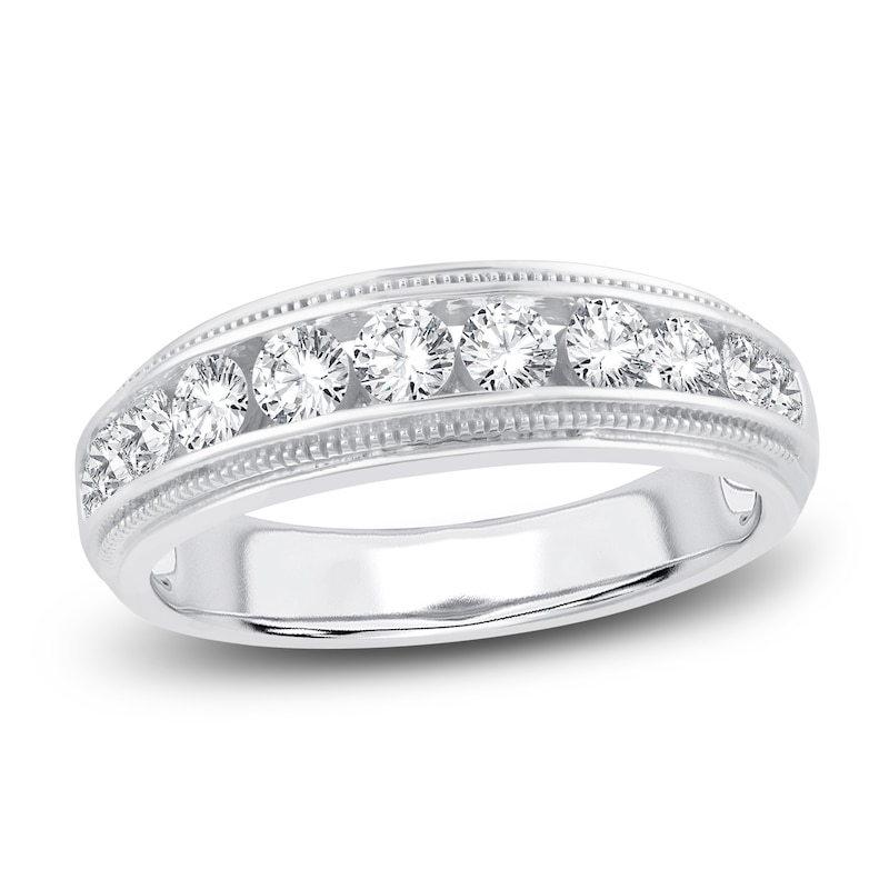 Main Image 1 of Men's Diamond Wedding Band 1 ct tw Round 14K White Gold