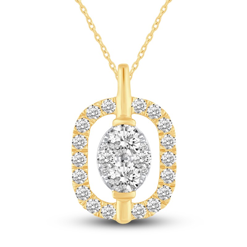 Main Image 1 of Diamond Halo Pendant Necklace 1 ct tw Round 14K Yellow Gold 18"