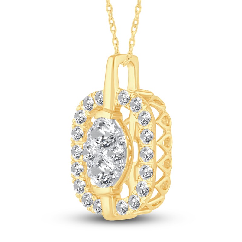 Main Image 2 of Diamond Halo Pendant Necklace 1 ct tw Round 14K Yellow Gold 18"