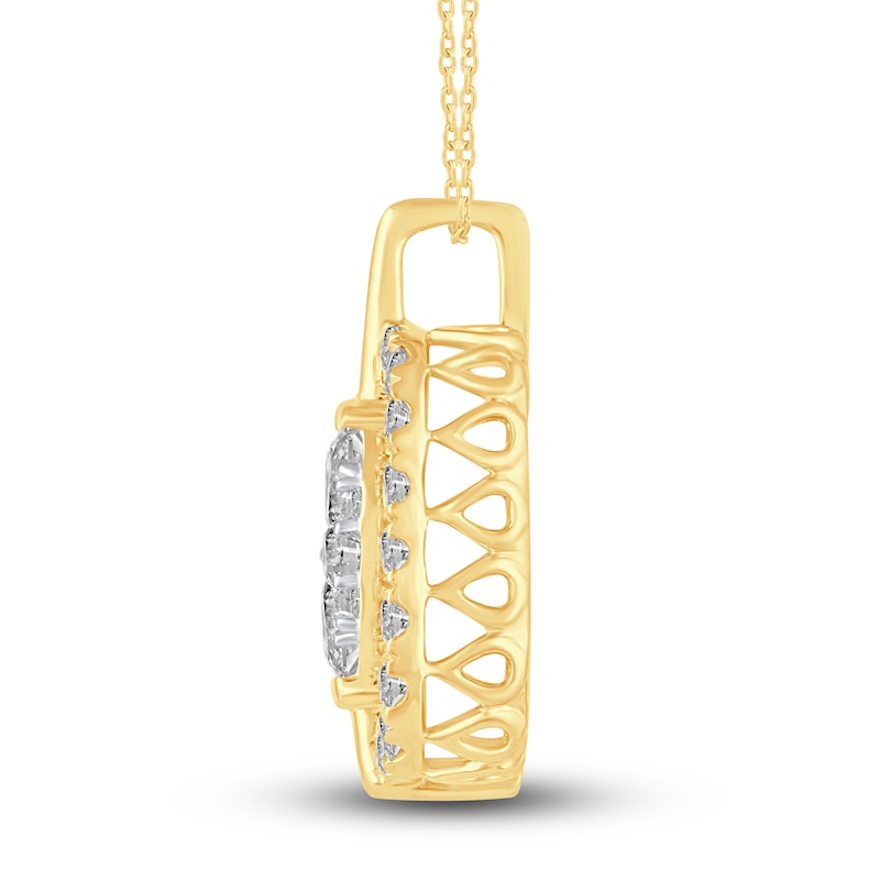 Main Image 3 of Diamond Halo Pendant Necklace 1 ct tw Round 14K Yellow Gold 18"