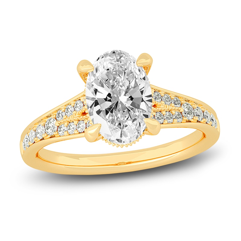 Main Image 1 of Lab-Grown Diamond Engagement Ring 2-1/3 ct tw Oval/Round 14K Yellow Gold